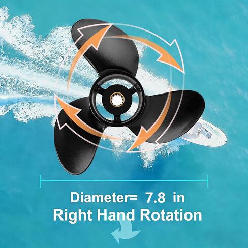7.8 × 8 P متوافق مع محركات Tohatsu Nissan & Mercury 4-6HP 3R1B64516-2/48-812950A02 12 Spline Tooth ترقية الألومنيوم قارب خارجي موتو المروحة 3 شفرات RH in Kuwait
