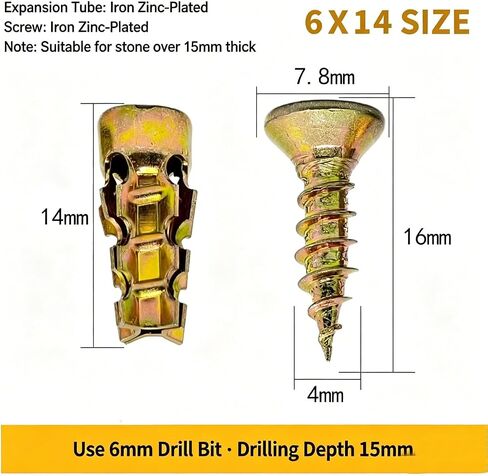 100PCS 6×14mm Short Expansion Screw Set for Cabinet Hinge Repair & Stripped Thread Restoration, Thread Repair Screws for Tile Stone Wood, More, Cabinet Hinge Repair & Stripped Thread Restoration in Kuwait