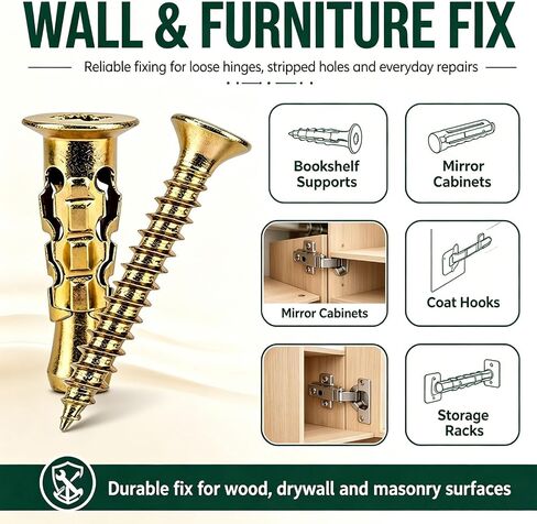 100PCS 6×14mm Short Expansion Screw Set for Cabinet Hinge Repair & Stripped Thread Restoration, Thread Repair Screws for Tile Stone Wood, More, Cabinet Hinge Repair & Stripped Thread Restoration in Kuwait