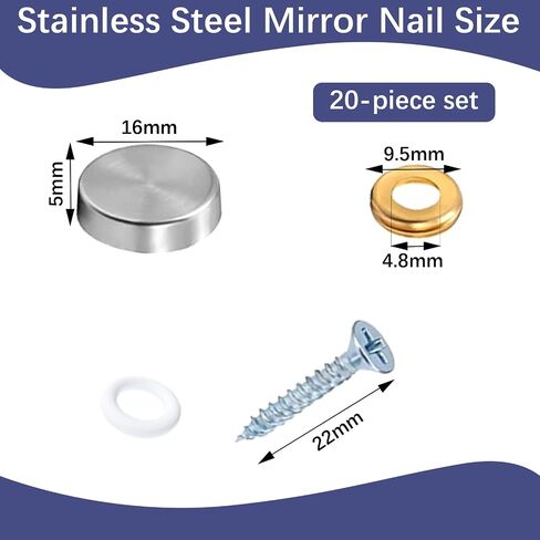 20 PCS Stainless Steel Screw Cover Cap, Mirror Cover Caps, Decorative Mirror Screws Cap Cover Nails, Screw Covers Caps for Mirrors Furniture Nails Sign Advertising Hardware Chrome Construction 16MM in Kuwait
