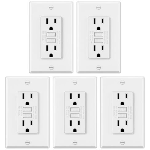 ELECTECK 5 منافذ GFCI 15 أمبير، مقاومة للعبث، أوعية GFI للديكور مع مؤشر LED، قاطع دائرة خطأ أرضي، لوحة حائط متضمنة، قائمة ETL، أبيض in Kuwait
