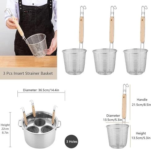 Pasta Cooker 3/4/5 Holes Commercial Stainess Steel Pasta Pot Cooker, Insert Set with Divider and Colander Strainer Stockpots for Home Kitchen Restaurant,C,5 Holes,D-3 Holes in Kuwait