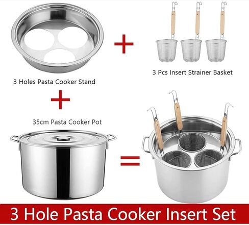 Pasta Cooker 3/4/5 Holes Commercial Stainess Steel Pasta Pot Cooker, Insert Set with Divider and Colander Strainer Stockpots for Home Kitchen Restaurant,C,5 Holes,D-3 Holes in Kuwait