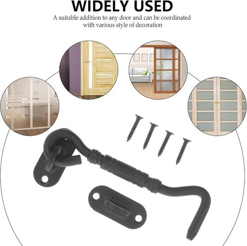 UKCOCO Black Stainless Steel Hook Latch Door Lock 4 Inch with Dual Purpose Function and Easy Installation for Window and Door Security in Kuwait