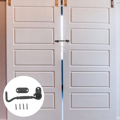 UKCOCO Black Stainless Steel Hook Latch Door Lock 4 Inch with Dual Purpose Function and Easy Installation for Window and Door Security in Kuwait