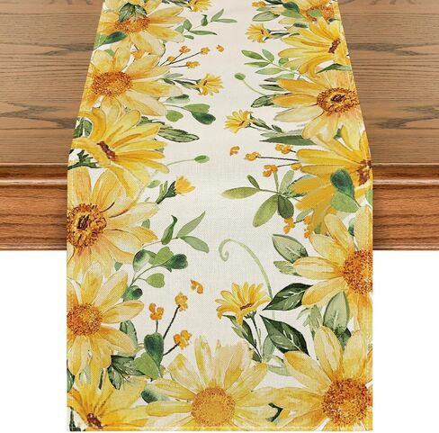 Artoid Mode Eucalyptus Sunflower Floral Summer Table Runner, Yellow Seasonal Spring Kitchen Dining Table Decoration for Home Party Decor 13x72 Inch in Kuwait