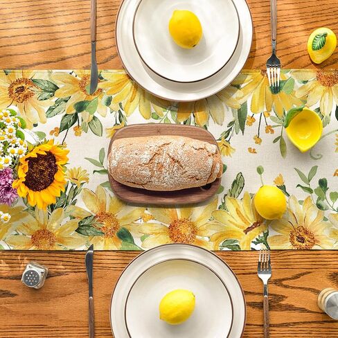 Artoid Mode Eucalyptus Sunflower Floral Summer Table Runner, Yellow Seasonal Spring Kitchen Dining Table Decoration for Home Party Decor 13x72 Inch in Kuwait