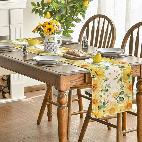 Artoid Mode Eucalyptus Sunflower Floral Summer Table Runner, Yellow Seasonal Spring Kitchen Dining Table Decoration for Home Party Decor 13x72 Inch in Kuwait
