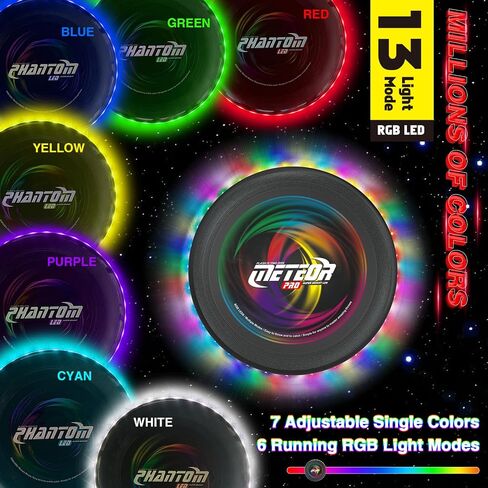قرص طائر مضيء - 16 مليون لون، 48 مصباح LED و13 وضع إضاءة، قرص طائر LED للبالغين والأطفال والمراهقين، حلقة طيران تتوهج في الظلام، هدية عيد ميلاد للحفلات، لعمر 6 سنوات فما فوق in Kuwait