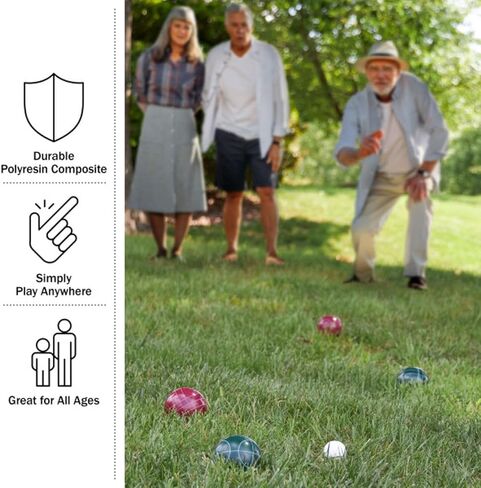 الحجم التنظيمي لمجموعة كرات Bocce - لعبة العشب للفناء الخلفي أو الشاطئ - تتضمن كرات Bocce باللونين الأحمر والأخضر، وبالينو، وحقيبة حمل من Trademark Games in Kuwait