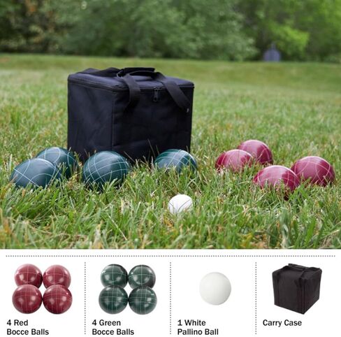 الحجم التنظيمي لمجموعة كرات Bocce - لعبة العشب للفناء الخلفي أو الشاطئ - تتضمن كرات Bocce باللونين الأحمر والأخضر، وبالينو، وحقيبة حمل من Trademark Games in Kuwait