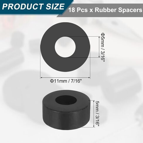 uxcell 18Pcs Thick Rubber Spacer, 2 Inch OD x 3/8 Inch ID x 3/8 Inch Thickness Black Round Rubber Bushings Anti Vibration Flat Washers for Home Industrial Machinery(50 x 10 x 10mm) in Kuwait