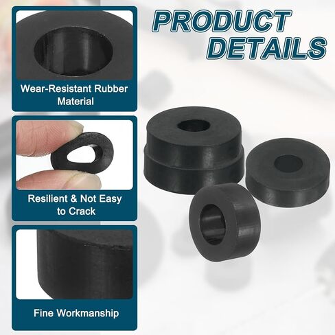 uxcell 18Pcs Thick Rubber Spacer, 2 Inch OD x 3/8 Inch ID x 3/8 Inch Thickness Black Round Rubber Bushings Anti Vibration Flat Washers for Home Industrial Machinery(50 x 10 x 10mm) in Kuwait