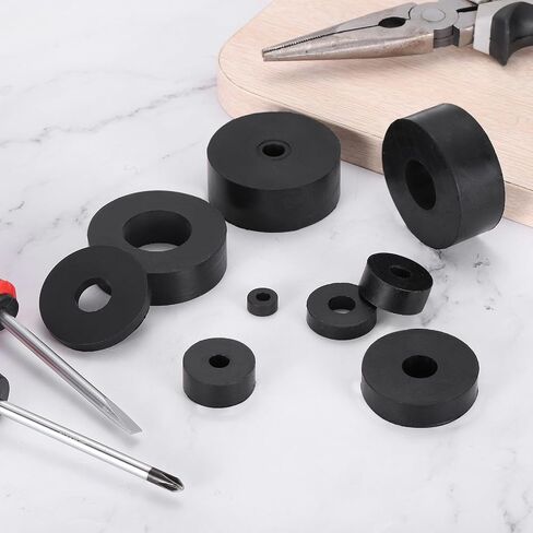 uxcell 18Pcs Thick Rubber Spacer, 2 Inch OD x 3/8 Inch ID x 3/8 Inch Thickness Black Round Rubber Bushings Anti Vibration Flat Washers for Home Industrial Machinery(50 x 10 x 10mm) in Kuwait
