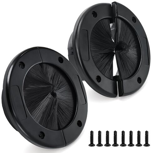 Fasmov 2 Pack 4" Round Brush Grommet, Large Split Design for Raised Floor, Cable & Airflow Management, Secure Screw Fittings for Home, Data Center, Wall & Floor Use in Kuwait