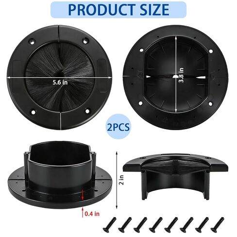 Fasmov 2 Pack 4" Round Brush Grommet, Large Split Design for Raised Floor, Cable & Airflow Management, Secure Screw Fittings for Home, Data Center, Wall & Floor Use in Kuwait