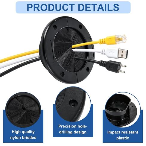Fasmov 2 Pack 4" Round Brush Grommet, Large Split Design for Raised Floor, Cable & Airflow Management, Secure Screw Fittings for Home, Data Center, Wall & Floor Use in Kuwait