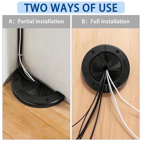 Fasmov 2 Pack 4" Round Brush Grommet, Large Split Design for Raised Floor, Cable & Airflow Management, Secure Screw Fittings for Home, Data Center, Wall & Floor Use in Kuwait