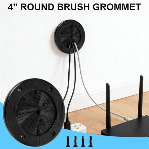 Fasmov 2 Pack 4" Round Brush Grommet, Large Split Design for Raised Floor, Cable & Airflow Management, Secure Screw Fittings for Home, Data Center, Wall & Floor Use in Kuwait