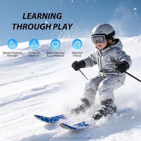 Set Kids Skis and Poles Beginner Snow Skis Blue Snow Ski Set for 2-8 Years Old Kids Lightweight Sturdy Skiing Equipment Outdoor Grass Sand Skiing in Kuwait