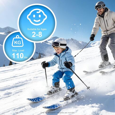 Set Kids Skis and Poles Beginner Snow Skis Blue Snow Ski Set for 2-8 Years Old Kids Lightweight Sturdy Skiing Equipment Outdoor Grass Sand Skiing in Kuwait