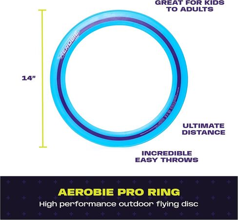 قرص طائر خارجي من Aerobie Pro Ring، حلقة طيران لحفلات الأطفال وألعاب الفناء الخلفي، أفكار هدايا للأولاد المراهقين، ألعاب أطفال للأعمار من 5 سنوات فما فوق، أزرق، 35.56 سم in Kuwait