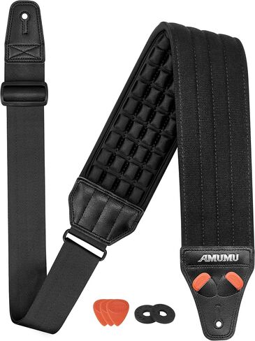حزام Amumu AIRCELL Bass & Guitar 3.5 بوصة فائق العرض - 0.7 بوصة وسائد خلية هوائية محدبة ثلاثية الأبعاد سميكة قابلة للتنفس - حشوة من النيوبرين - راحة مخصصة - طول قابل للتعديل 48 بوصة - 63 بوصة (طويل) in Kuwait