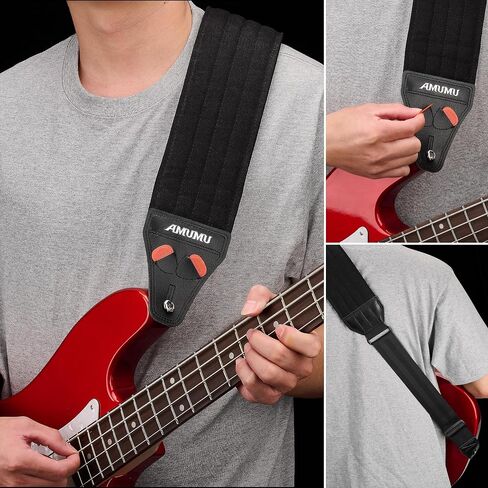 حزام Amumu AIRCELL Bass & Guitar 3.5 بوصة فائق العرض - 0.7 بوصة وسائد خلية هوائية محدبة ثلاثية الأبعاد سميكة قابلة للتنفس - حشوة من النيوبرين - راحة مخصصة - طول قابل للتعديل 48 بوصة - 63 بوصة (طويل) in Kuwait