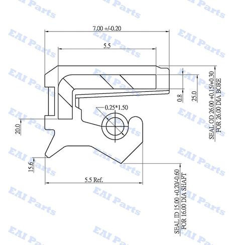 EAI 16mm x 26mm x 7mm FPM/FKM TC Double Lip w/Stainless Steel Spring Oil Seal. Comp. /w Viton Shaft Seal in Kuwait