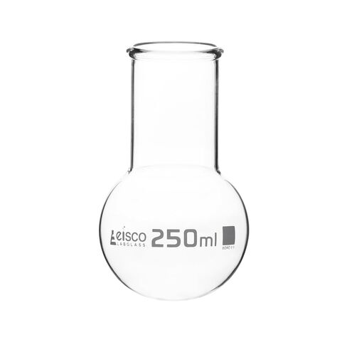 قارورة غليان من EISCO، 250 مل - قاعدة دائرية من زجاج البورسليكات، رقبة واسعة، حافة مطرزة - Eisco Labs in Kuwait