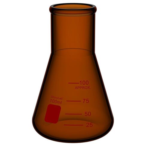 stonylab البورسليكات الزجاج العنبر 250 مل قارورة Erlenmeyer ذات الجدار الثقيل والفم الضيق مع حافة شديدة التحمل، قاع مسطح، مثالية للخلط والتدفئة والتجارب المعملية in Kuwait