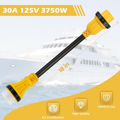 Marine Shore Power Adapter Cable, 50 Amp SS2-50P to 30 Amp L5-30R, 125/250V Male Plug to 125V Twist Lock Female, ETL Listed Boat Shore Power Converter, 10AWG STW, 1.5FT in Kuwait