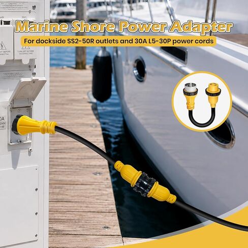 Marine Shore Power Adapter Cable, 50 Amp SS2-50P to 30 Amp L5-30R, 125/250V Male Plug to 125V Twist Lock Female, ETL Listed Boat Shore Power Converter, 10AWG STW, 1.5FT in Kuwait