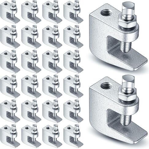 Hicarer 50 Pack Top Beam Clamp 3/8", Iron Safety Rod Clamp, 3/4" Jaw Opening, Wall Ceiling Mount C-Clamp Vertical Piping Support for Copper, Steel, PVC Tubing, Electro Galvanized Steel in Kuwait