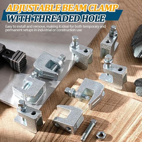 Hicarer 50 Pack Top Beam Clamp 3/8", Iron Safety Rod Clamp, 3/4" Jaw Opening, Wall Ceiling Mount C-Clamp Vertical Piping Support for Copper, Steel, PVC Tubing, Electro Galvanized Steel in Kuwait