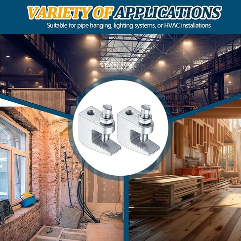 Hicarer 50 Pack Top Beam Clamp 3/8", Iron Safety Rod Clamp, 3/4" Jaw Opening, Wall Ceiling Mount C-Clamp Vertical Piping Support for Copper, Steel, PVC Tubing, Electro Galvanized Steel in Kuwait