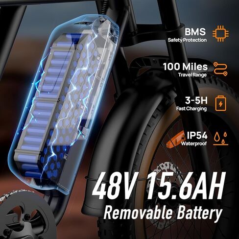 URLIFE Electric Bike for Adults,1500W Peak Electric Dirt Bike, Ebikes for Adults 100 Mile 28MPH Ebike, 48V 15.6Ah 20"x4.0 Fat Tires for All Terrain with Super Bright Headlights in Kuwait