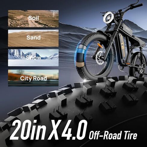 URLIFE Electric Bike for Adults,1500W Peak Electric Dirt Bike, Ebikes for Adults 100 Mile 28MPH Ebike, 48V 15.6Ah 20"x4.0 Fat Tires for All Terrain with Super Bright Headlights in Kuwait