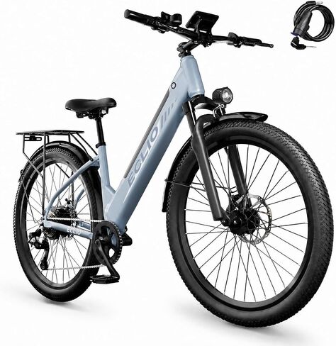 26" Electric Bike for Adults - 750W Peak Motor Step-Through Ebike, 48V Built-in Removable Battery, Up to 50 Miles Long Range & 20MPH, 7-Speed City Commuter Cruiser Bicycle, UL 2849 Certified in Kuwait