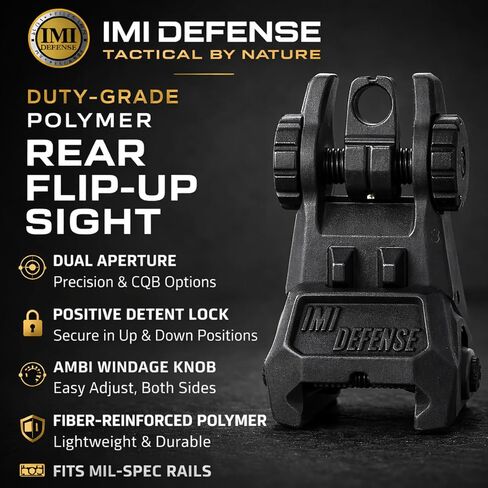 نظام IMI Defense TRS التكتيكي الخلفي القابل للطي - منظار حديدي احتياطي من البوليمر، متوافق مع السكك الحديدية Picatinny، أسود in Kuwait
