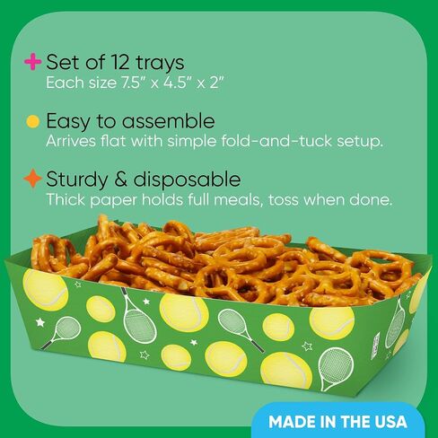 Big Dot of Happiness Tennis Party Paper Food Trays, Disposable Food Boats for Birthday or Retirement, Picnic, BBQ, Double-Sided Paper Meal Holders for Nachos, Hot Dogs, French Fries - 12 Ct in Kuwait