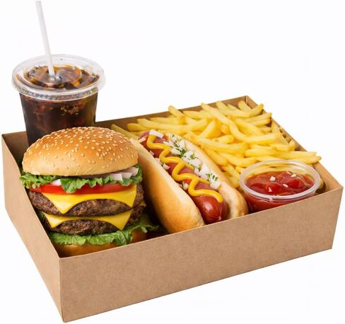 صينية ملعب FC Meyer Food Service، صواني من الورق المقوى المعاد تدويرها فائقة القوة، صينية طعام بنية صديقة للبيئة للاستعمال مرة واحدة، تغليف أغذية متعدد الاستخدامات، 11 بوصة × 8.75 بوصة × 2.5 بوصة، عبوة من 25 قطعة in Kuwait