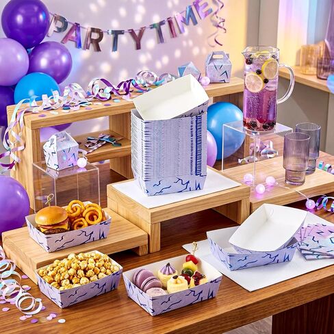 Blushtier 100 Pcs K Pop Party Paper Food Trays Bulk Purple Lightning Disposable Food Boats K Pop Themed Snack Plates for Goodies Candy Concert Fan Gathering Birthday Decorations Supplies in Kuwait