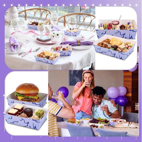 Blushtier 100 Pcs K Pop Party Paper Food Trays Bulk Purple Lightning Disposable Food Boats K Pop Themed Snack Plates for Goodies Candy Concert Fan Gathering Birthday Decorations Supplies in Kuwait