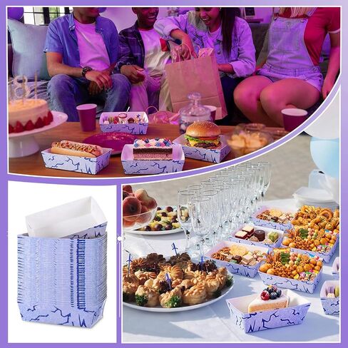 Blushtier 100 Pcs K Pop Party Paper Food Trays Bulk Purple Lightning Disposable Food Boats K Pop Themed Snack Plates for Goodies Candy Concert Fan Gathering Birthday Decorations Supplies in Kuwait