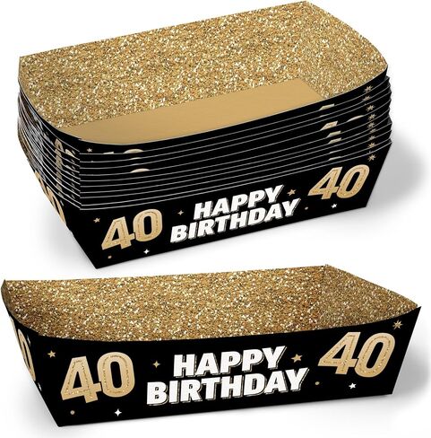Big Dot of Happiness 40th Birthday Party Paper Food Trays, Disposable Food Boats, Black & Gold Adult Birthday, Picnic, BBQ, Double-Sided Paper Meal Holders for Nachos, Hot Dogs, French Fries - 12 Ct in Kuwait