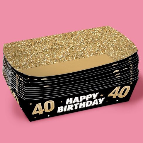 Big Dot of Happiness 40th Birthday Party Paper Food Trays, Disposable Food Boats, Black & Gold Adult Birthday, Picnic, BBQ, Double-Sided Paper Meal Holders for Nachos, Hot Dogs, French Fries - 12 Ct in Kuwait