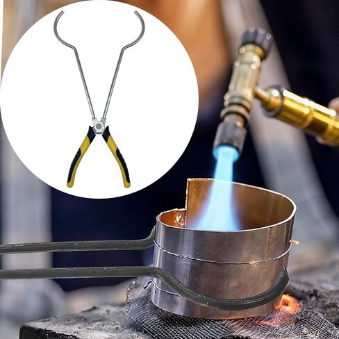 Crucible Tongs Heat Resistant Metal Furnace Tongs Double Spring Structure Rubber Coated Handle Crucible Clamp Secure Holding Suitable for, Style A in Kuwait