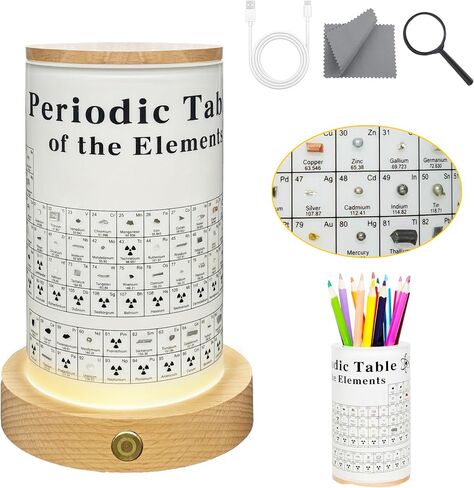 2026 New Periodic Table with Real Elements Inside, 83 Real Elements Samples with LED Light Wooden Stand and Magnifying Glass, Chemistry Decor, Science Gifts for Kids Student, Teacher, Science Lovers in Kuwait