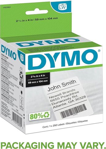 DYMO LW Shipping Labels for LabelWriter Label Printers, White, (2-5/16 x 4)-Inch, 1 roll of 250 (1763982) in Kuwait